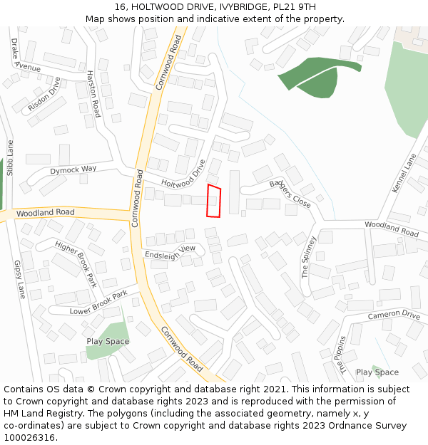 16, HOLTWOOD DRIVE, IVYBRIDGE, PL21 9TH: Location map and indicative extent of plot