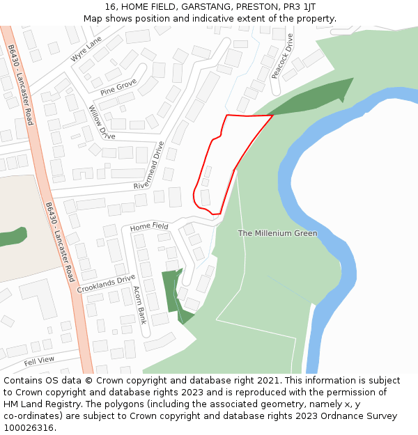 16, HOME FIELD, GARSTANG, PRESTON, PR3 1JT: Location map and indicative extent of plot