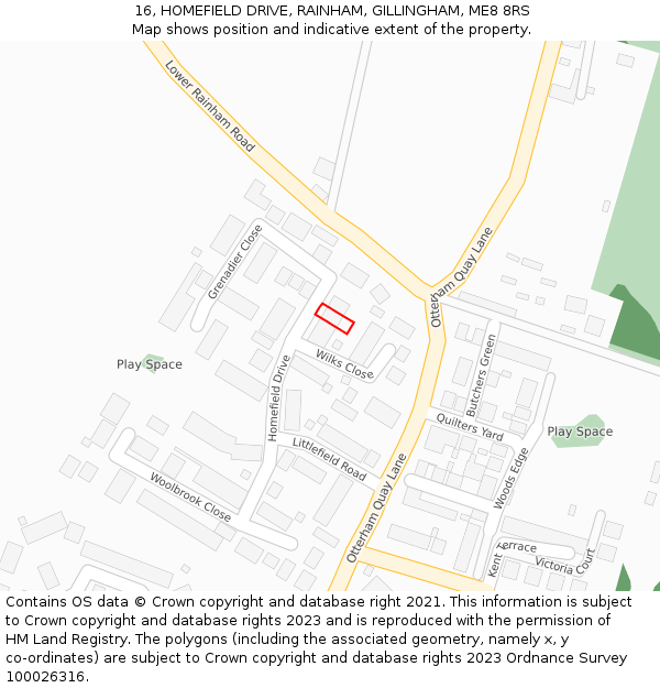 16, HOMEFIELD DRIVE, RAINHAM, GILLINGHAM, ME8 8RS: Location map and indicative extent of plot