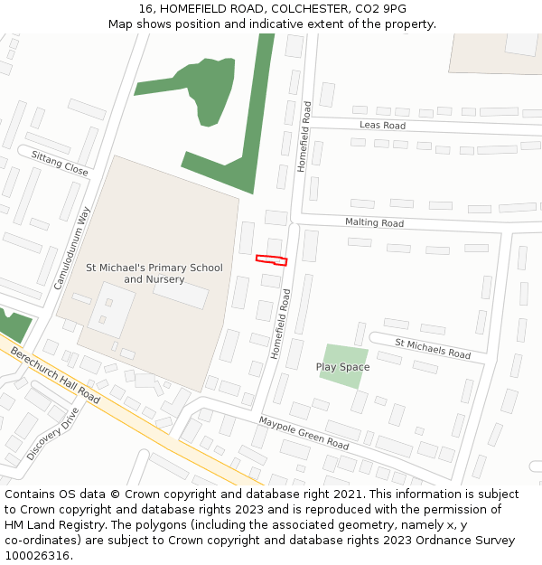 16, HOMEFIELD ROAD, COLCHESTER, CO2 9PG: Location map and indicative extent of plot
