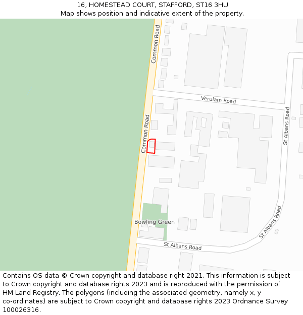 16, HOMESTEAD COURT, STAFFORD, ST16 3HU: Location map and indicative extent of plot