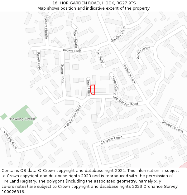 16, HOP GARDEN ROAD, HOOK, RG27 9TS: Location map and indicative extent of plot