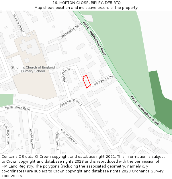 16, HOPTON CLOSE, RIPLEY, DE5 3TQ: Location map and indicative extent of plot