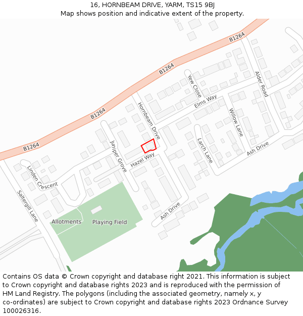 16, HORNBEAM DRIVE, YARM, TS15 9BJ: Location map and indicative extent of plot