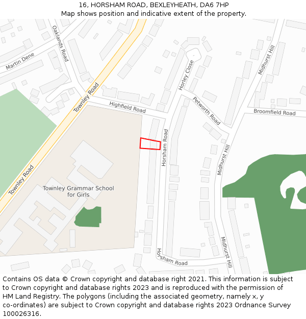 16, HORSHAM ROAD, BEXLEYHEATH, DA6 7HP: Location map and indicative extent of plot