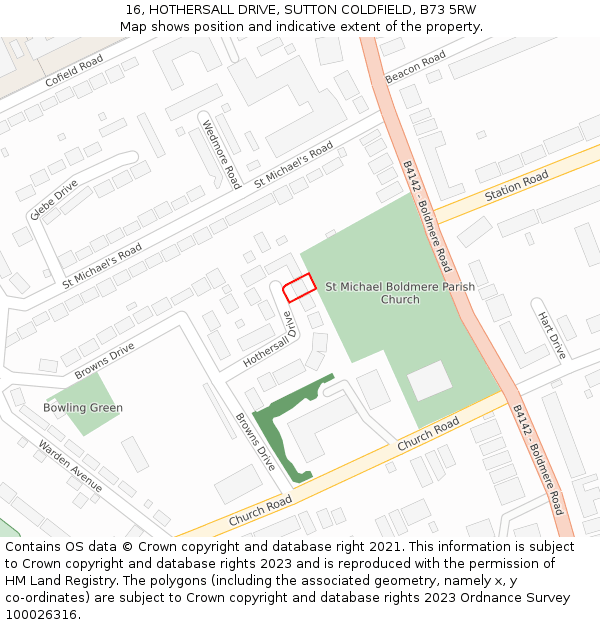 16, HOTHERSALL DRIVE, SUTTON COLDFIELD, B73 5RW: Location map and indicative extent of plot