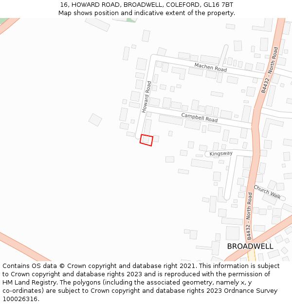16, HOWARD ROAD, BROADWELL, COLEFORD, GL16 7BT: Location map and indicative extent of plot