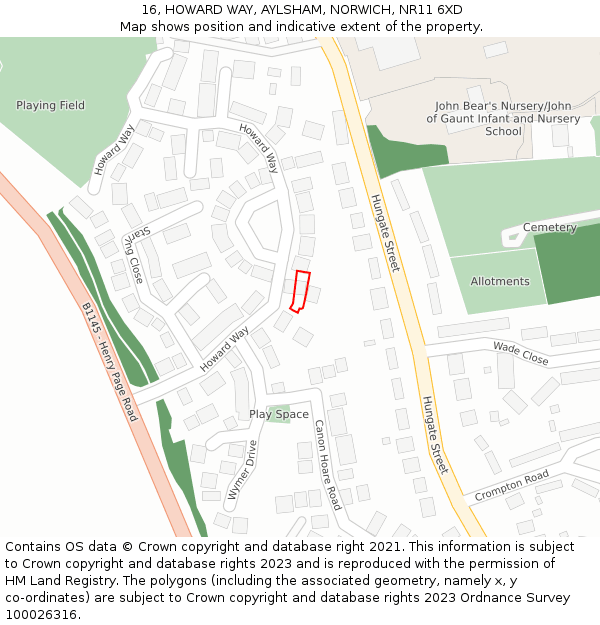 16, HOWARD WAY, AYLSHAM, NORWICH, NR11 6XD: Location map and indicative extent of plot