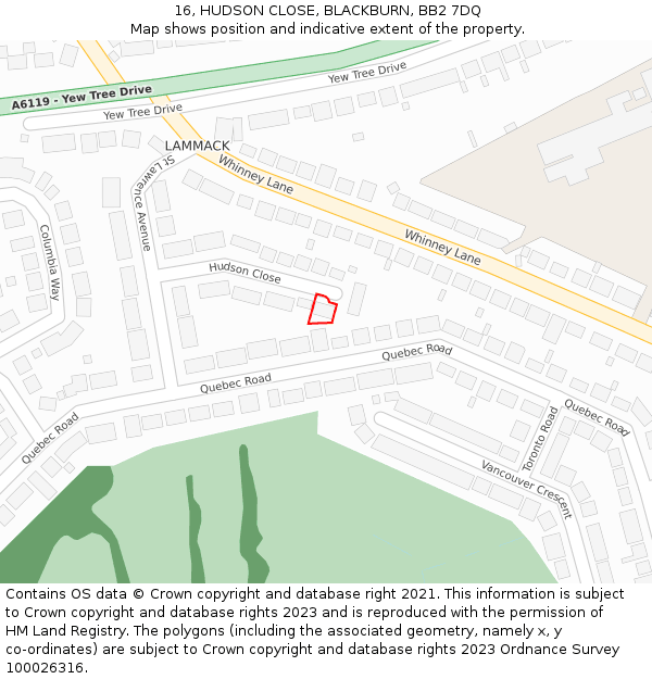 16, HUDSON CLOSE, BLACKBURN, BB2 7DQ: Location map and indicative extent of plot