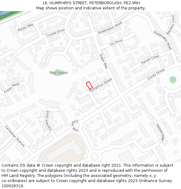 16, HUMPHRYS STREET, PETERBOROUGH, PE2 9RH: Location map and indicative extent of plot