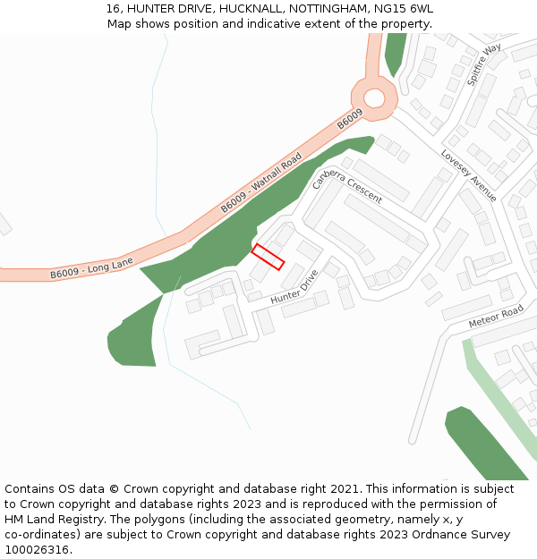 16, HUNTER DRIVE, HUCKNALL, NOTTINGHAM, NG15 6WL: Location map and indicative extent of plot