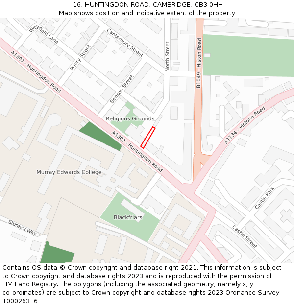16, HUNTINGDON ROAD, CAMBRIDGE, CB3 0HH: Location map and indicative extent of plot