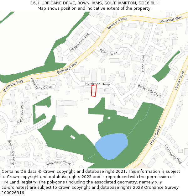 16, HURRICANE DRIVE, ROWNHAMS, SOUTHAMPTON, SO16 8LH: Location map and indicative extent of plot