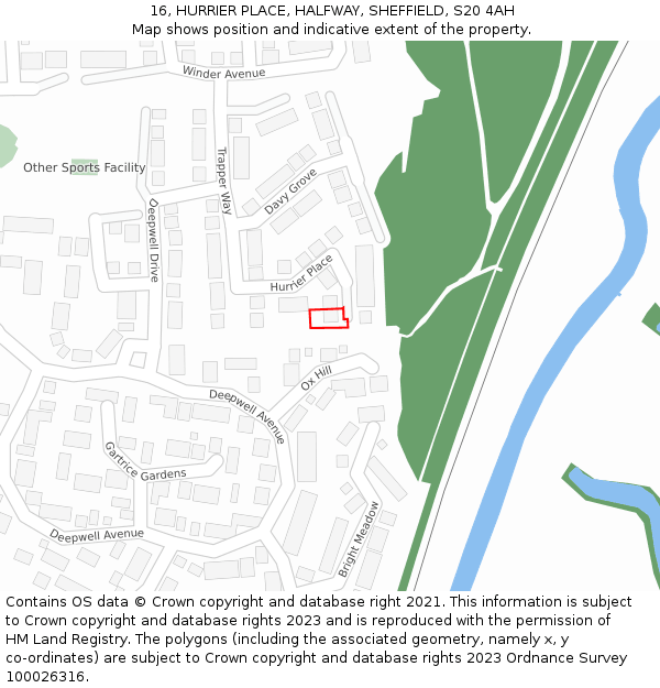 16, HURRIER PLACE, HALFWAY, SHEFFIELD, S20 4AH: Location map and indicative extent of plot