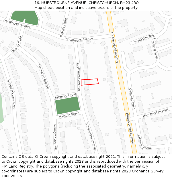 16, HURSTBOURNE AVENUE, CHRISTCHURCH, BH23 4RQ: Location map and indicative extent of plot