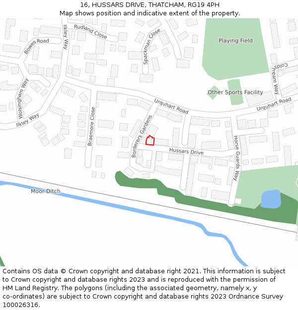 16, HUSSARS DRIVE, THATCHAM, RG19 4PH: Location map and indicative extent of plot