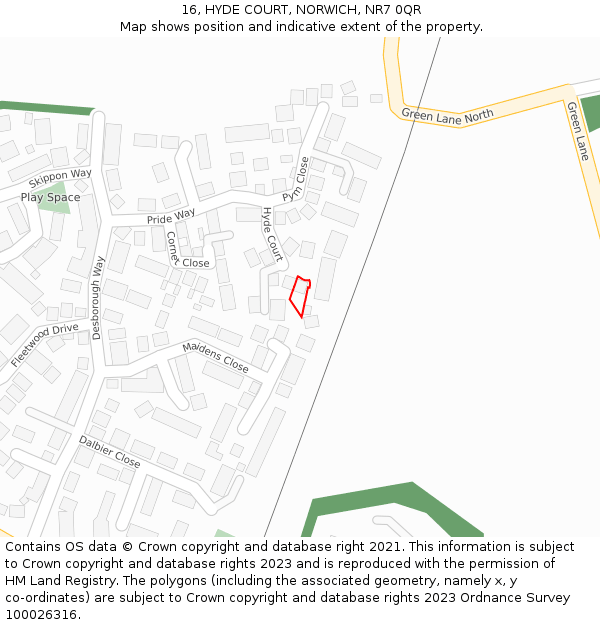 16, HYDE COURT, NORWICH, NR7 0QR: Location map and indicative extent of plot