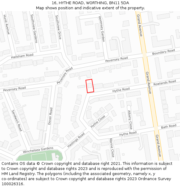 16, HYTHE ROAD, WORTHING, BN11 5DA: Location map and indicative extent of plot