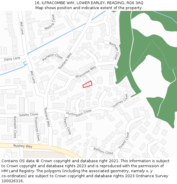 16, ILFRACOMBE WAY, LOWER EARLEY, READING, RG6 3AQ: Location map and indicative extent of plot