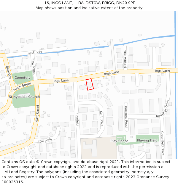 16, INGS LANE, HIBALDSTOW, BRIGG, DN20 9PF: Location map and indicative extent of plot