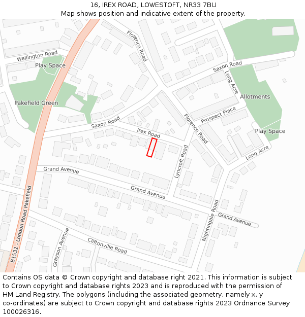 16, IREX ROAD, LOWESTOFT, NR33 7BU: Location map and indicative extent of plot