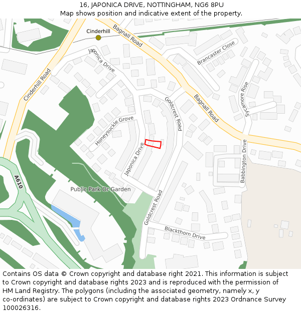 16, JAPONICA DRIVE, NOTTINGHAM, NG6 8PU: Location map and indicative extent of plot