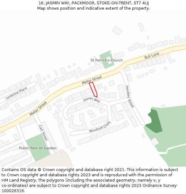 16, JASMIN WAY, PACKMOOR, STOKE-ON-TRENT, ST7 4UJ: Location map and indicative extent of plot