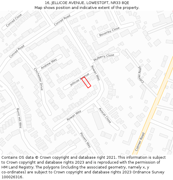 16, JELLICOE AVENUE, LOWESTOFT, NR33 8QE: Location map and indicative extent of plot