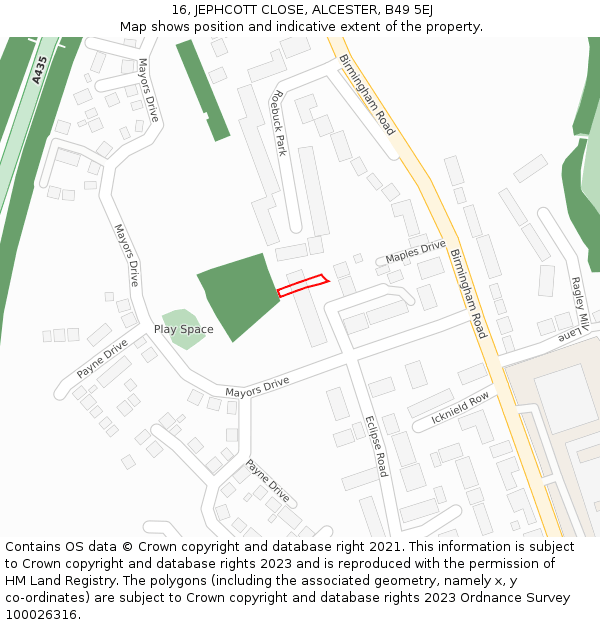 16, JEPHCOTT CLOSE, ALCESTER, B49 5EJ: Location map and indicative extent of plot
