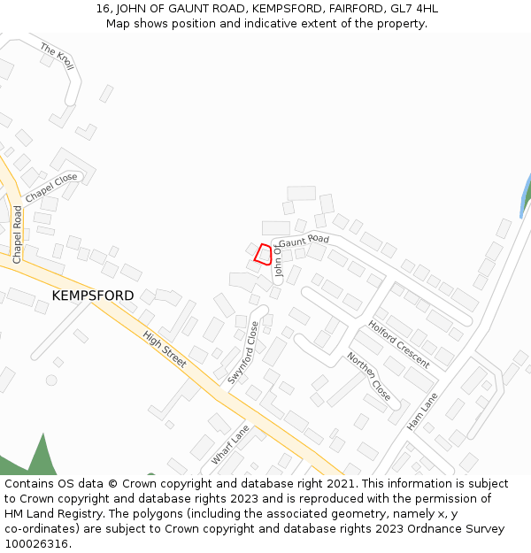 16, JOHN OF GAUNT ROAD, KEMPSFORD, FAIRFORD, GL7 4HL: Location map and indicative extent of plot
