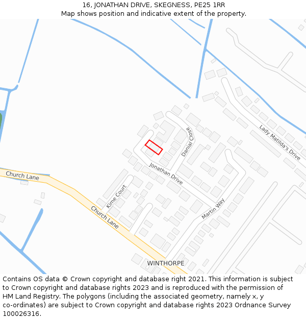 16, JONATHAN DRIVE, SKEGNESS, PE25 1RR: Location map and indicative extent of plot