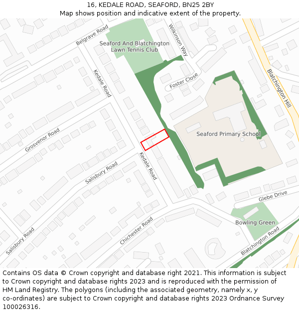 16, KEDALE ROAD, SEAFORD, BN25 2BY: Location map and indicative extent of plot