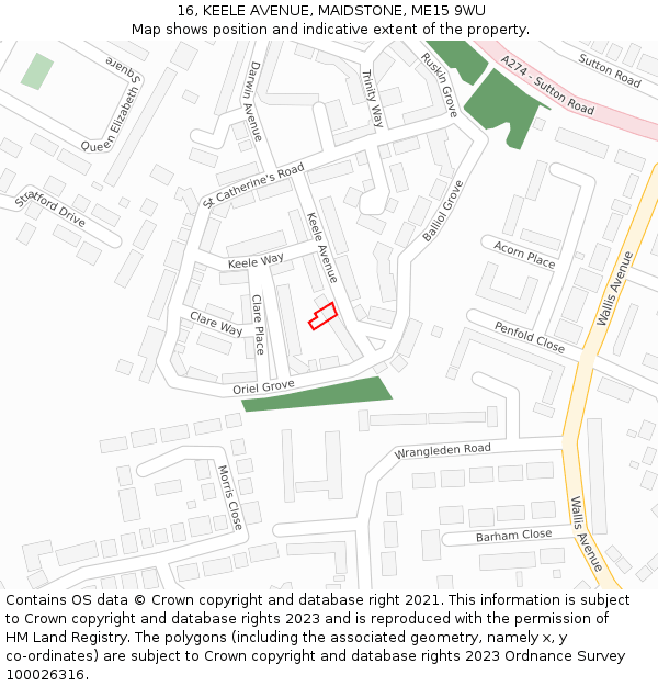 16, KEELE AVENUE, MAIDSTONE, ME15 9WU: Location map and indicative extent of plot