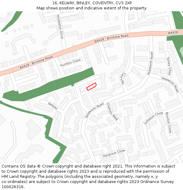 16, KELWAY, BINLEY, COVENTRY, CV3 2XP: Location map and indicative extent of plot