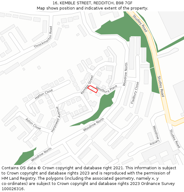 16, KEMBLE STREET, REDDITCH, B98 7GF: Location map and indicative extent of plot