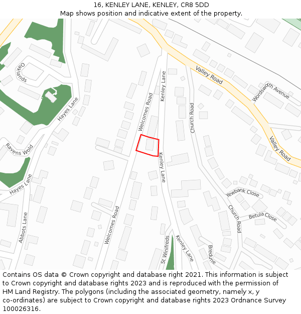 16, KENLEY LANE, KENLEY, CR8 5DD: Location map and indicative extent of plot