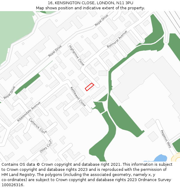 16, KENSINGTON CLOSE, LONDON, N11 3PU: Location map and indicative extent of plot