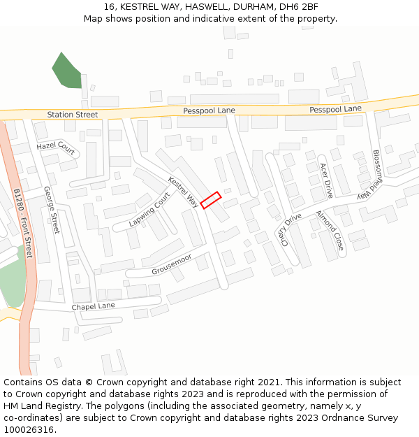 16, KESTREL WAY, HASWELL, DURHAM, DH6 2BF: Location map and indicative extent of plot