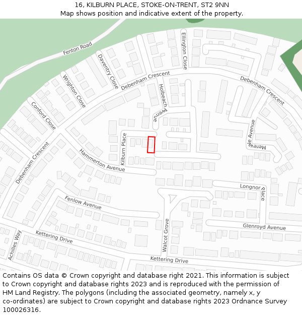 16, KILBURN PLACE, STOKE-ON-TRENT, ST2 9NN: Location map and indicative extent of plot