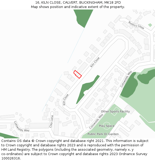 16, KILN CLOSE, CALVERT, BUCKINGHAM, MK18 2FD: Location map and indicative extent of plot
