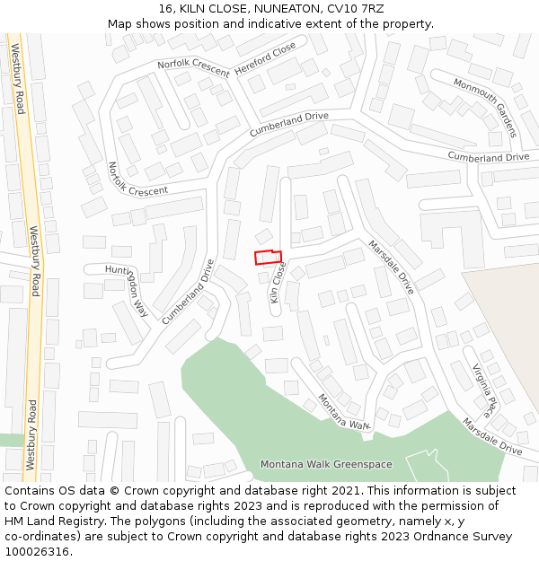 16, KILN CLOSE, NUNEATON, CV10 7RZ: Location map and indicative extent of plot