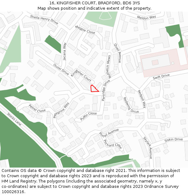 16, KINGFISHER COURT, BRADFORD, BD6 3YS: Location map and indicative extent of plot