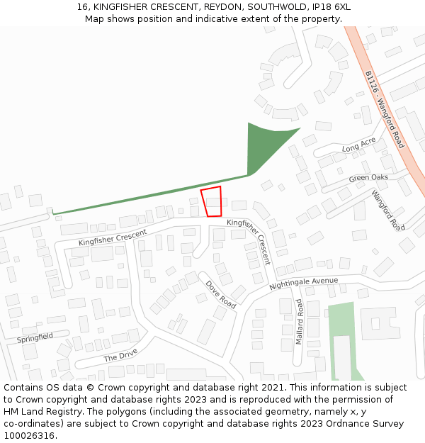 16, KINGFISHER CRESCENT, REYDON, SOUTHWOLD, IP18 6XL: Location map and indicative extent of plot