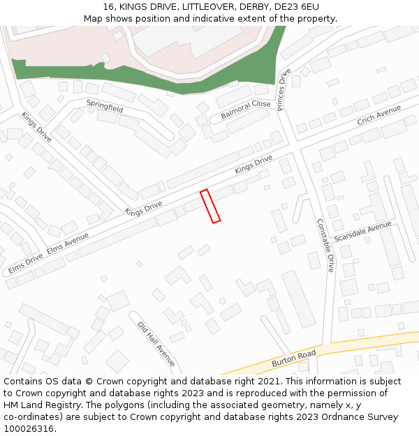 16, KINGS DRIVE, LITTLEOVER, DERBY, DE23 6EU: Location map and indicative extent of plot