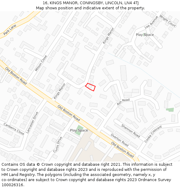 16, KINGS MANOR, CONINGSBY, LINCOLN, LN4 4TJ: Location map and indicative extent of plot