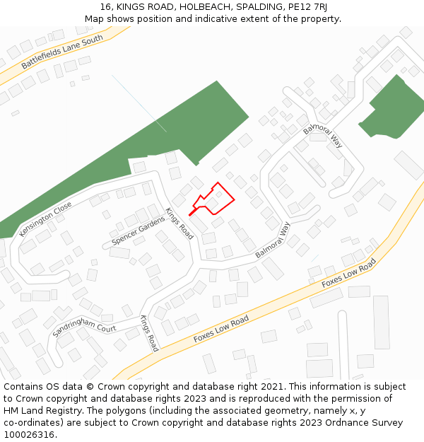 16, KINGS ROAD, HOLBEACH, SPALDING, PE12 7RJ: Location map and indicative extent of plot