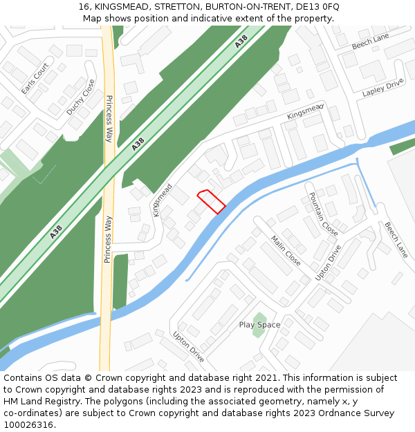 16, KINGSMEAD, STRETTON, BURTON-ON-TRENT, DE13 0FQ: Location map and indicative extent of plot