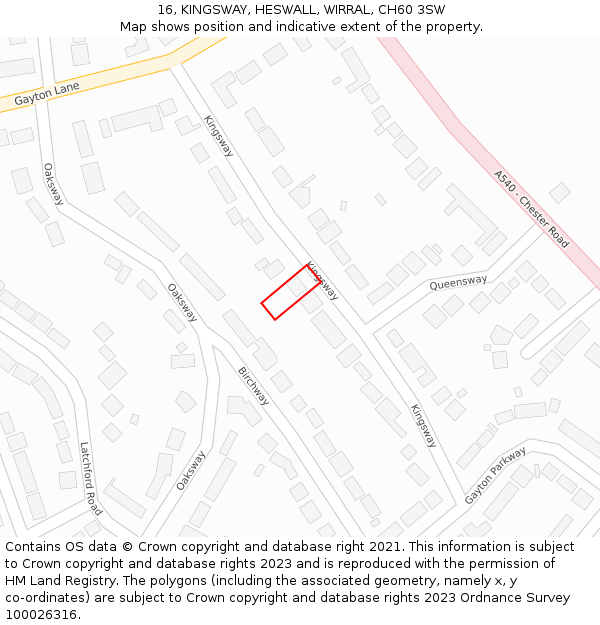 16, KINGSWAY, HESWALL, WIRRAL, CH60 3SW: Location map and indicative extent of plot