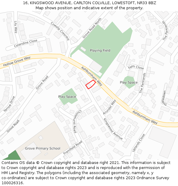 16, KINGSWOOD AVENUE, CARLTON COLVILLE, LOWESTOFT, NR33 8BZ: Location map and indicative extent of plot