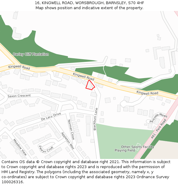 16, KINGWELL ROAD, WORSBROUGH, BARNSLEY, S70 4HF: Location map and indicative extent of plot